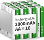 AA laetavad patareid 2800 mAh suure mahutavusega 1500 ts&uuml;klit 1,2 V NiMH madala isepuhastusega AA aku 16-ne pakis