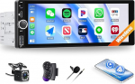 Single Din autostereo traadita CarPlay Android Auto, 6,86-tolline HD puuteekraaniga 1 Din autoraadio Bluetooth 5.0, Mirror Link, USB / t&uuml;&uuml;p C, 4 * 60W, FM-raadio + SWC + tagavarakaamera + MIC