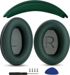K&otilde;rvapadjad + peapael asendusk&otilde;rvapadjad, mis &uuml;hilduvad Bose QuietComfort 45 QC45 35 QC35, QC35 ii k&otilde;rvaklappidega, lihtne DIY kokkupanek, valgenahalised osad (roheline komplekt)