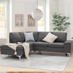 YODOLLA Corner Sofa with Sleep Function, Corner Sofa, Grey, Sectional Sofa Couches for Living Room (Right Corner)