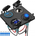 (3-USB) PD USB-pesa l&uuml;lituspaneel: Auto paigaldus pistikupesa DC 12 Volt veekindel pistik adapter t&uuml;&uuml;p C auto sigaretis&uuml;&uuml;taja laadija koos LED voltmeetriga iPhone'ile matkaauto paadi haagissuvilale