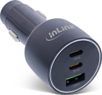 InLine USB-C autolaadija, 100W 5A, 2x USB-C Power Delivery 3.0, 1x USB-A QC 3.0, valge LED-valgusega, sigaretis&uuml;&uuml;taja s&uuml;learvutitele, iPhone/Pro/Mini, iPad Pro/Air/Mini, Galaxy ja muudele 31502A
