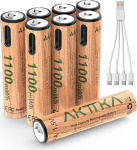 ATKKTA laetavad AAA liitiumpatareid, 8 kaupa, 1,5 V 1100 mWh AA patareid koos 4-in-1 USB-C laadimiskaabliga, 2 tundi kiirlaadimist, 1200 ts&uuml;kliga