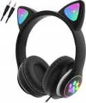 arVin Bluetooth k&otilde;rvaklapid lastele, traadita kokkupandavad k&otilde;rvaklapid, TF kaart, 3,5 mm pesa, HiFi Stereo Sound LED valgus &uuml;le k&otilde;rvaklappide mikrofoniga koolile/tahvlile/iPhone'ile/Samsungile (must)