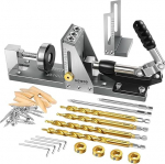 Preciva Oblique Hole Positioner, 15 Degree Pocket Hole Device Hole Angle Drilling Guide Drilling Aid Drilling Template with Two 6.5 mm Drills for Woodworking, DIY, Crafts