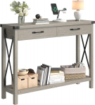 Konsoollaud Hall sissep&auml;&auml;sukonsool 2 sahtliga Puidust diivanilaud riiuliga X-kujuline disain Metallist nurgakaitse sissep&auml;&auml;suks elutuppa esikusse 109 x 30,5 x 76 cm