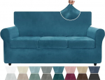 ZNSAYOTX Luxury Velvet Diivan Covers, 4 Stretch Diivan Covers 3 padjad, diivan, paks pehme Spandex Diivan Slipcover Living Room, Non-Slip Dog Pet Furniture Protection (Peacock Blue, Diivan)