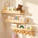 Komplekt 3 laste seinariiulit, 42 cm raamaturiiul, laste seinale, rippuv riiul, h&otilde;ljuv riiul, laste riiul, naturaalne puit, v&auml;rviline Montessori riiul, raamatutele, lastele m&otilde;eldud m&auml;nguasjadele.