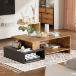 Kohvilaud elutoas Moodne madal kohvilaud Elegantne k&uuml;ljelaud Diivanilaua materjalist Super stabiilne kohvilaud Diivanilaud hoiuruumiga 105 x 35 x 60 cm (pruun + must)