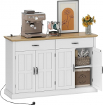 HOMCOM Sideboard USB-pordi ja mitme pistikupesaga, hoium&ouml;&ouml;bel 2 kapi ja v&auml;ravatega kapi, 2 sahtlit ja reguleeritavad riiulid, s&ouml;&ouml;gi- ja elutoa sideboard, 140 x 40 x 91,5 cm.
