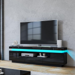 TV Lowboard 150 cm must 5 sahtliga ja lahtise riiuliga TV kapp TV kapp LED valgusega elutoa m&ouml;&ouml;blile 150 x 35 x 52 cm