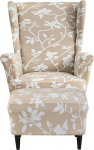 Highdi 2-osaline Wing Chair Cover koos Ottomani kaitsva kattega, tugitooli visked, Wing Chair kaitsvad katted, Stretch Tiger Chair Cover koos k&auml;etoega, k&otilde;rge seljatoega (White Branch)