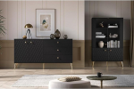 Lomadox Wohnm&ouml;bel Set 2-teilig Sideboard Vitrine in schwarz matt gefr&auml;ste Front Goldfarbene Griffe Softclose-Funktion kaasaegne