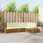 Outdoor Sofa Set aus Akazienholz, Gartenm&ouml;bel Sofagarnitur mit Kissen in Natur und Creme, 4 St&uuml;ck