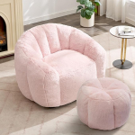 Bean Bag Lounge Chair, 110 x 95 x 84 cm, koos k&uuml;ljetooliga, &uuml;mardatud 50 cm l&auml;bim&otilde;&otilde;duga ja 35 cm k&otilde;rgusega, hubane Beanbag Chair t&auml;iskasvanutele, mis sobib siseruumides lamava diivanina, roosa
