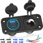 (3-USB) PD USB C pistikupesa 12 V auto 300 W: USB pistikupesa paigalduskarp veekindel 12-voldine alalisvooluadapter autopistikupesa koos l&uuml;lituspaneeliga USB-&uuml;hendusega iPhone'ile matkaauto mootorratta paadi veoauto haagissuvilale