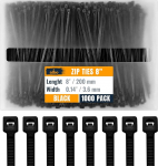 ALBO kaablisidemed must 8 tolli 1000 Pack 40lb pikk plastikust kaablisidemed paks 0.14 tolli Raske UV-kindel nailonist kaablisidemed siseruumides v&auml;listingimustes kasutamiseks
