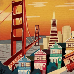 Stoff-Tischsets, waschbare Tischsets f&uuml;r Esstisch, 4er-Set,San Francisco Landschaft