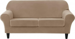 Luksuslik diivan Slipcovers Diivan Slipcover 3 Piece Velvet Diivan Cover m&ouml;&ouml;bli kaitsja Stretch Diivan Cover 2 padja diivanile koos 2 individuaalsete padjakatetega pestav Camel