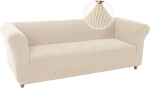 LINGKY Stretch Chesterfield Diivan Cover 3-Seater Diivan Cover koos k&auml;etugedega, Spandex Jacquard Diivan viskab, libisemisvastane diivanikate, pestav diivanikate lemmikloomadele (Natural, 3-Seater)