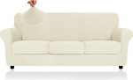 ZNSAYOTX Super-Stretch-Sofabez&uuml;ge, gestreift, f&uuml;r 3-Sitzer-Sofad, f&uuml;r Hunde und Katzen, Haustiere, universal, weich, waschbar, langlebig, rutschfest, 180,3 cm - 231,1 cm, Beige, 4 St&uuml;ck