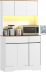 HOMCOM k&ouml;&ouml;gibuffet RGB LED valgustusega, k&otilde;rge k&ouml;&ouml;gikapp t&ouml;&ouml;tasapinnaga, 6 ust, 2 sahtlit, reguleeritavad riiulid koos, 100 x 38 x 180 cm.