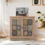 ALPHA HOME Sideboard 2 ukse ja 1 riiuliga, k&ouml;&ouml;gikapp maal&auml;hedases boho stiilis, t&auml;ispuidust raamiga, hoiukapp elutuppa, esikusse ja k&ouml;&ouml;ki, 36D x 89W x 84H cm.