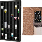 Shot Glass Display Case Solid Wood Cabinet lukustatava uksega Wine Cup Storage Box koos eemaldatavate riiulitega Wall Mounted Large Wooden Cabinet for Home and Business (Black, 46 Grids)