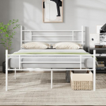 Novilla Bettrahmen 160 x 190 cm, Bettgestell mit Lattenrost, Modern Bettgestelle, Metallbett mit Kopfteil f&uuml;r Schlafzimmer G&auml;stezimmer, Wei&szlig;