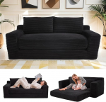 Couch ohne Knochen, 2-in-1 umwandelbar, 180,3 cm Cord, Wolken-Zweisitzer-Sofa, Memory-Schaum-Couch in einer Box, keine Montage, kleines Sofa f&uuml;r Wohnzimmer, Wohnungen, Heimb&uuml;ro, Schlafzimmer, Schwarz