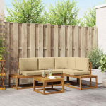 Outdoor Sofagarnitur mit Kissen 5 St&uuml;ck Natur und Beige Terrassenm&ouml;bel Set Gartenm&ouml;bel Set aus Akazienholz Garten Sofagarnitur Outdoor Sofa mit Kissen