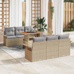 Gartenm&ouml;bel-Set Poly-Rattan 7 St&uuml;ck Outdoor-Sofa-Garnitur modular Schwarz Creme mit Kissen und Stauraum