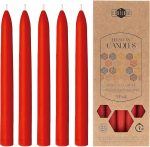 Danilovo Pure Beeswax Taper Candles Pack of 5 - looduslik, j&auml;tkusuutlik, kaua p&otilde;lev mesilasvaha k&uuml;&uuml;nal igaks juhuks ja k&uuml;&uuml;nla hoidjaks - tilgavaba, suitsuvaba, mee l&otilde;hnaga, punane