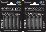 eneloop Pro AA/Mignon NI-MH aku, 4-pack mahutavusega Min 2500mAh kasutusvalmis NI-MH akud, laetav kuni 500 korda, plastivaba pakend, Pro, must (2 tk)