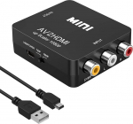 RCA to HDMI Converter, 1080P RCA Composite CVBS AV to HDMI Video Audio Converter Adapter PS2 Wii Xbox SNES N64 VHS VCR Camera DVD, Support PAL/NTSC koos USB toitejuhtmega