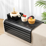 Joy&Grace diivanil k&auml;etoe kandik suure tassihoidjaga, bambusest diivanil k&auml;etoe kandik, libisemiskindel diivanil joogihoidja, kokkupandav diivanil k&auml;etoe laud s&ouml;&ouml;miseks, joomiseks, mobiiltelefoniks (v&auml;rv : must)