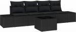 Rantry 5-teiliges Garten-Sofa-Set mit Kissen Schwarz Poly-Rattan Gartenlounge Model3355602