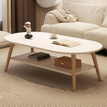 Minimalistischer, ovaler Couchtisch f&uuml;r Wohnzimmer, 2-st&ouml;ckiger Ausstellungstisch mit Stauraum, kleiner Akzenttisch f&uuml;r Schlafzimmer, wei&szlig;, 100 x 50 cm, modernes disain.