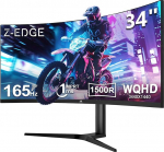 Z-Edge 34 Zoll Ultrawide Curved Gaming Monitor 165Hz (DP) 100Hz (HDMI) 1ms MPRT, 21:9 WQHD 3440x1440 R1500 Curved VA Panel, H&ouml;henverstellbar, FreeSync, HDMI, DisplayPort, PIP & PBP, Schwarz