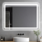 Clevich Bathroom Mirror with Lighting, 80 x 60 cm, Anti-Fog LED Bathroom Mirror with 3 Light Colours, Dimmable, Touch Control, Bathroom Mirror with Light, Illuminated Wall Mirror