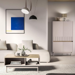 Lomadox Cashmere Living Furniture Set with Oak Groove Look Modern Coffee Table & Highboard Set of 2