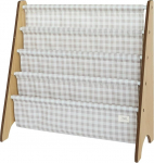 3 idu, Montessori raamaturiiul lastele, ideaalne organiseerimiseks ja raamatute hoidmiseks, kaunistatud Gingham beežiga, 61 x 63 x 25 cm.