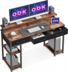 ODK arvutilaua 3 sahtliga, kodukontori t&ouml;&ouml;laud koos monitori alusega, kontorilaud PC laud, kontorilaud kodukontorisse (pruun, 120 x 50 cm)