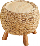 NMDCDH Small Ottoman Footstool Round Footstool Low Rattan Stool for Shoe Replacement Stool with 4 Wooden Legs for Living Room