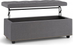 SIMPLIHOME Hamilton Wide Traditional Rectangular Ottoman with Elevator, Linen Look Assembled for Living Room, Entryway and Family Room, 44 Inch, Slate Grey