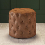 Phoenixarts Chesterfield Genuine Leather Ottoman Stool Brown Vintage Leather Footstool Pouf Stool 559