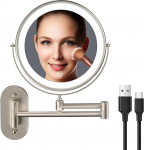 USB-Rechargeable Makeup Mirror with Light, Double-Sided Makeup Mirror with 1X/10X Magnification, Bathroom Makeup Mirror, 3 Colours, Touch Screen, Dimmable, Extended Arm