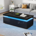 BTM 95 x 45 x 35 cm kohvilaud, LED-ga elutoa laud, 2 sahtliga kohvilaud, k&otilde;rgl&auml;ikega diivanilaud, kaasaegne minimalistlik laud, geomeetrilise disainiga k&uuml;ljelaud, must