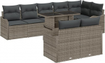 9-teiliges Garten Sofa Set mit Kissen Grau Poly Rattan, 2-Sitzer Garten Sofa mit Stauraum & Kissen Grau Poly Rattan Gartenlounge Model3357222
