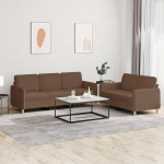 2-TLG. Sofagarnitur, Braun Stoff, Metallrahmen, mit Kissen, gem&uuml;tliches 2-Sitzer & 3-Sitzer Sofa Set f&uuml;r Wohnzimmer, strapazierf&auml;hig & atmungsaktiv
